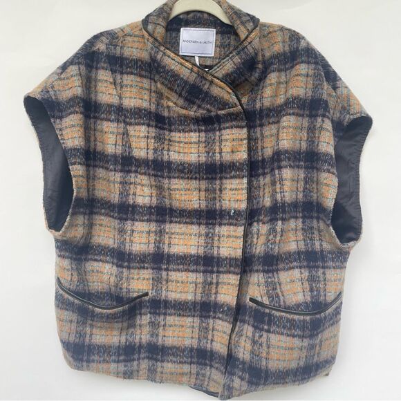 Anthropologie Andersen & Lauth Plaid Oversize Jacket Short Sleeve Cape Snaps OS - Picture 3 of 13